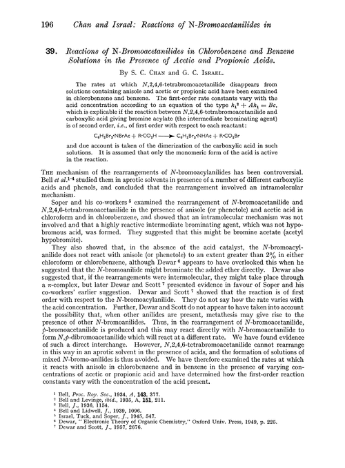 39. Reactions of N-bromoacetanilides in chlorobenzene and benzene solutions in the presence of acetic and propionic acids