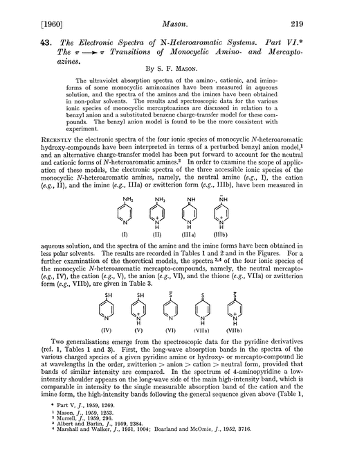43. The electronic spectra of N-heteroaromatic systems. Part VI. The π→π transitions of monocyclic amino- and mercaptoazines