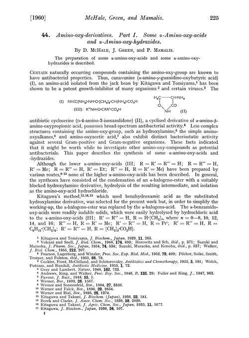 44. Amino-oxy-derivatives. Part I. Some α-amino-oxy-acids and α-amino-oxy-hydrazides