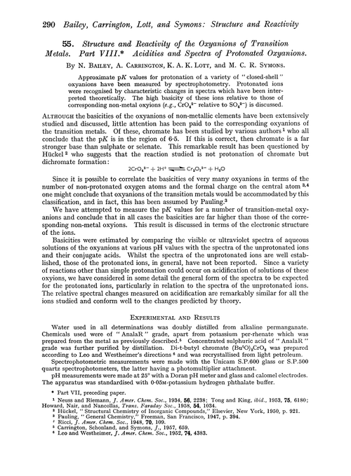 55. Structure and reactivity of the oxyanions of transition metals. Part VIII. Acidities and spectra of protonated oxyanions