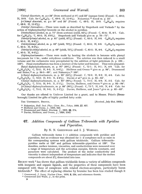 67. Addition compounds of gallium tribromide with pyridine and piperidine