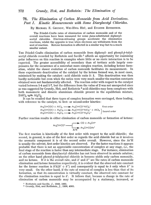 71. The elimination of carbon monoxide from acid derivatives. Part I. Kinetic measurements with some diarylacetyl chlorides