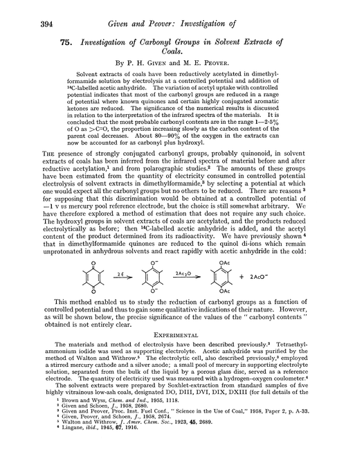 75. Investigation of carbonyl groups in solvent extracts of coals