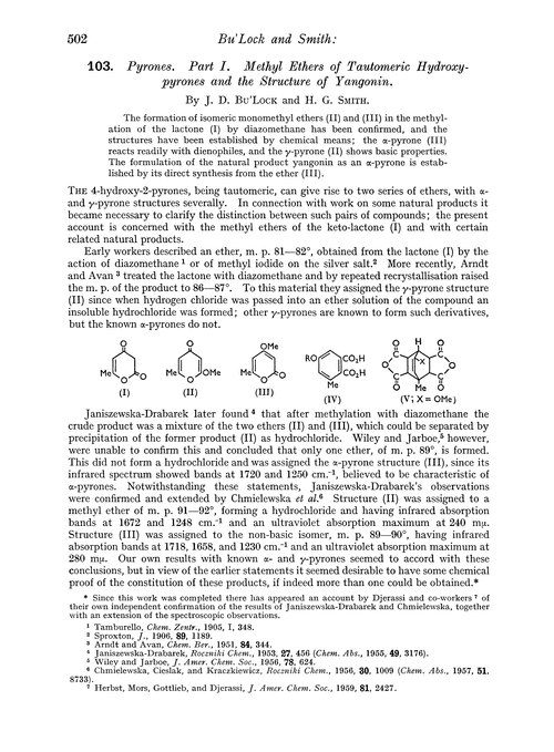 103. Pyrones. Part I. Methyl ethers of tautomeric hydroxy-pyrones and the structure of yangonin