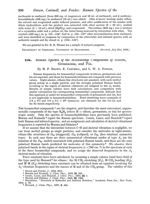 104. Raman spectra of the hexamethyl compounds of silicon, germanium, and tin