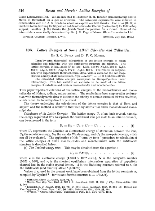 106. Lattice energies of some alkali selenides and tellurides