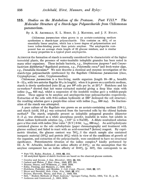 115. Studies on the metabolism of the protozoa. Part VIII. The molecular structure of a starch-type polysaccharide from chilomonas paramecium