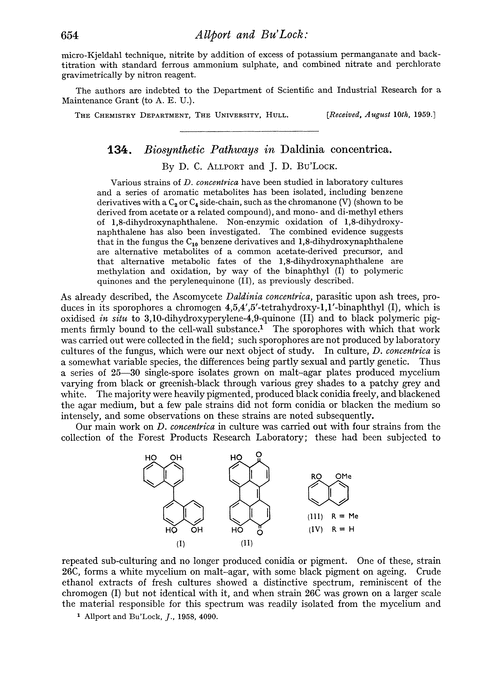 134. Biosynthetic pathways in Daldinia concentrica