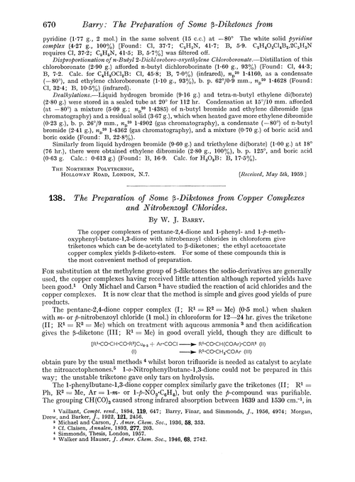 138. The preparation of some β-diketones from copper complexes and nitrobenzoyl chlorides