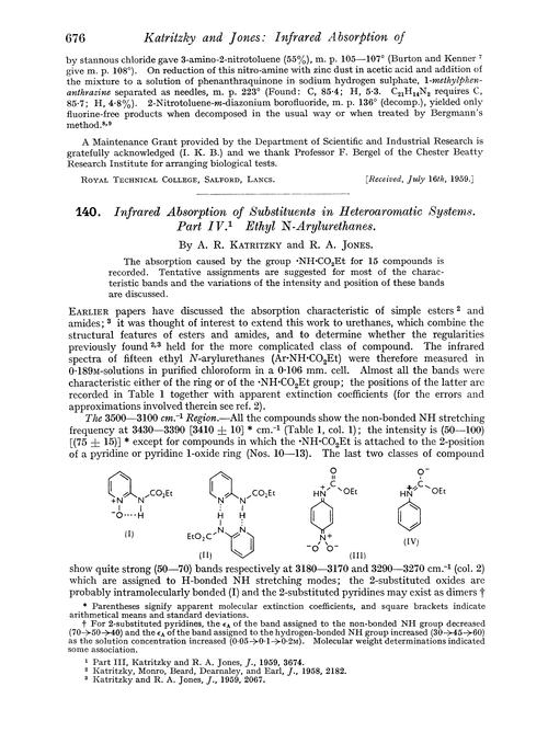 140. Infrared absorption of substituents in heteroaromatic systems. Part IV. Ethyl N-arylurethanes