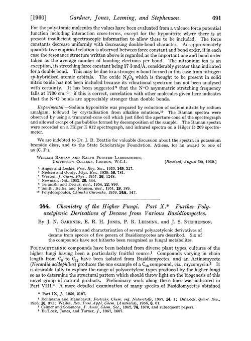 144. Chemistry of the higher fungi. Part X. Further polyacetylenic derivatives of decane from various basidiomycetes