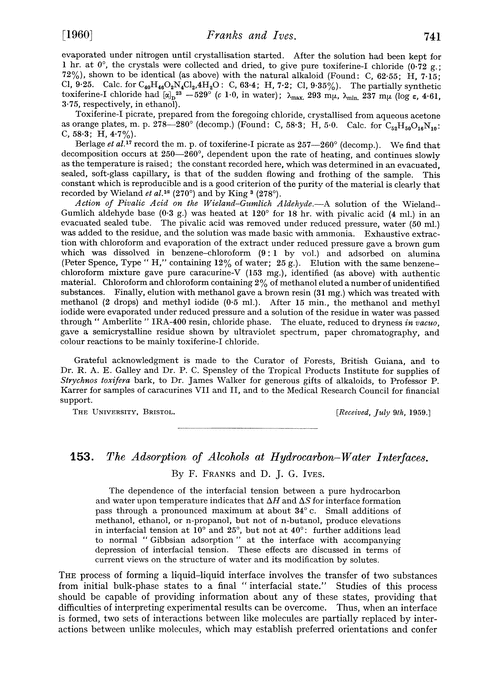 153. The adsorption of alcohols at hydrocarbon–water interfaces