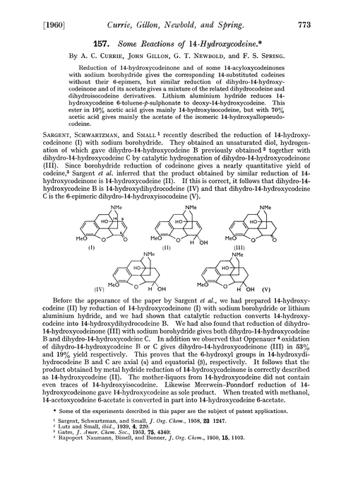 157. Some reactions of 14-hydroxycodeine