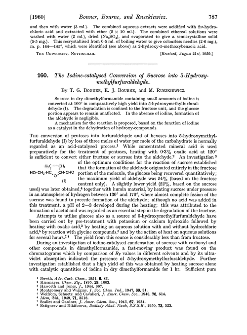 160. The iodine-catalysed conversion of sucrose into 5-hydroxy-methylfurfuraldehyde