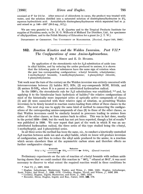 162. Reaction kinetics and the Walden inversion. Part VII. The configurations of some amino-hydrocarbons