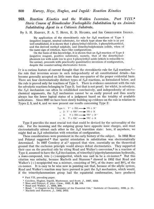 163. Reaction kinetics and the Walden inversion. Part VIII. Steric course of bimolecular nucleophilic substitution by an anionic substituting agent in a cationic substrate