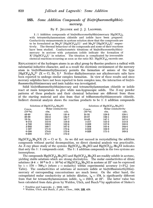 165. Some addition compounds of bis(trifluoromethylthio)-mercury