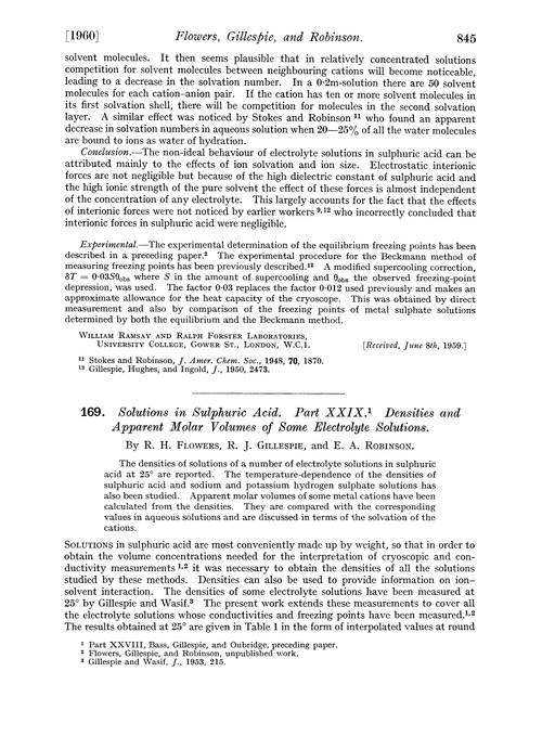 169. Solutions in sulphuric acid. Part XXIX. Densities and apparent molar volumes of some electrolyte solutions