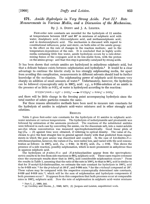 171. Amide hydrolysis in very strong acids. Part II. Rate measurements in various media, and a discussion of the mechanism