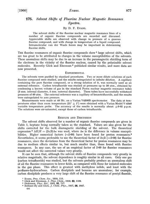 175. Solvent shifts of fluorine nuclear magnetic resonance spectra