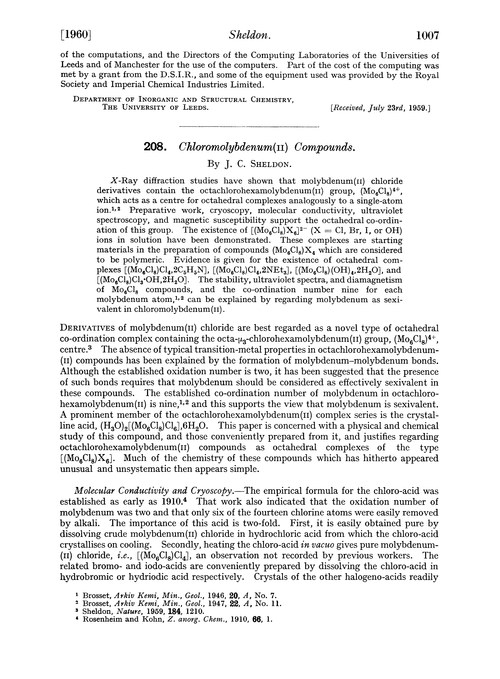 208. Chloromolybdenum(II) compounds