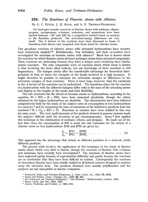 218. The reactions of fluorine atoms with alkanes