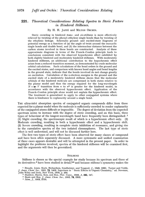 221. Theoretical considerations relating spectra to steric factors in hindered stilbenes