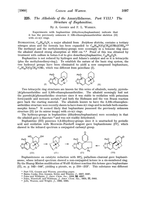 225. The alkaloids of the amaryllidaceae. Part VIII. The structure of buphanitine
