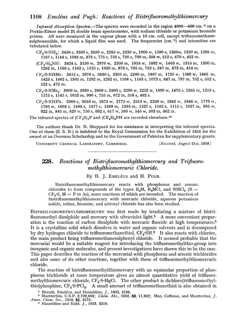 228. Reactions of bistrifluoromethylthiomercury and trifluoromethylthiomercuric chloride