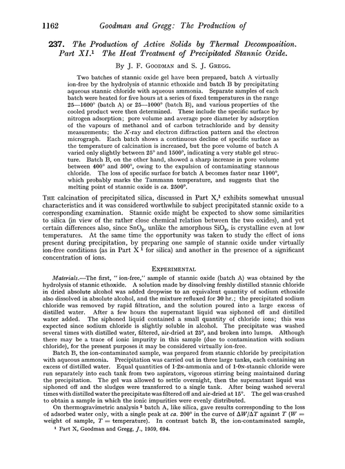 237. The production of active solids by thermal decomposition. Part XI. The heat treatment of precipitated stannic oxide
