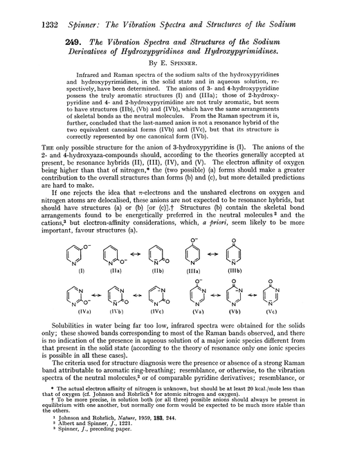 249. The vibration spectra and structures of the sodium derivatives of hydroxypyridines and hydroxypyrimidines