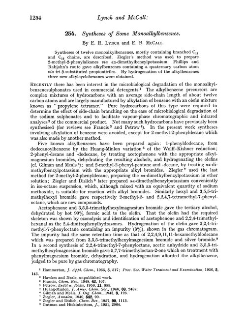254. Syntheses of some monoalkylbenzenes