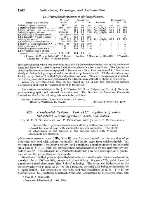 255. Unsaturated systems. Part III. Synthesis of some substituted γ-methoxycrotonic acids and esters