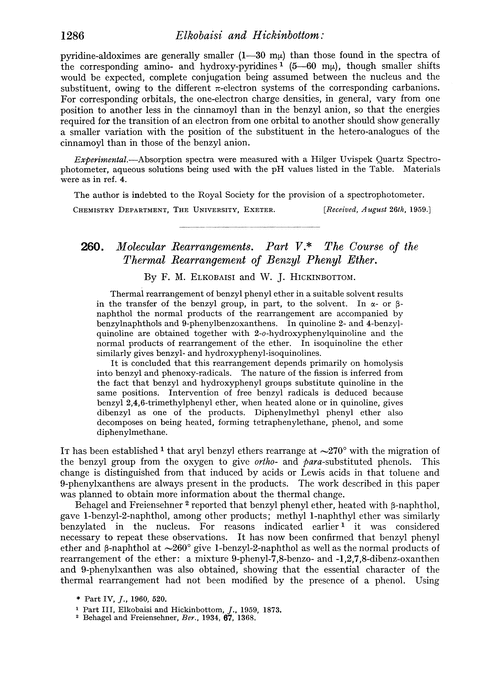 260. Molecular rearrangements. Part V. The course of the thermal rearrangement of benzyl phenyl ether