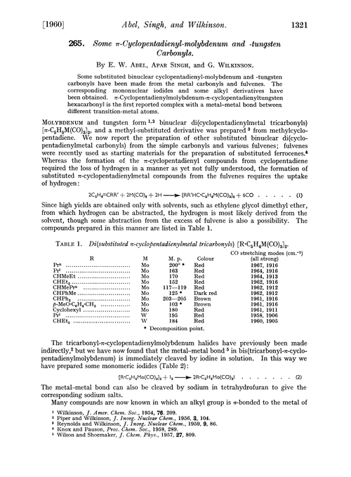 265. Some π-cyclopentadienyl-molybdenum and -tungsten carbonyls