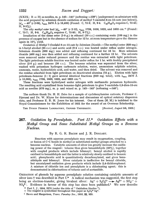 267. Oxidation by persulphate. Part II. Oxidation effects with a methyl group and some substituted methyl groups on a benzene nucleus