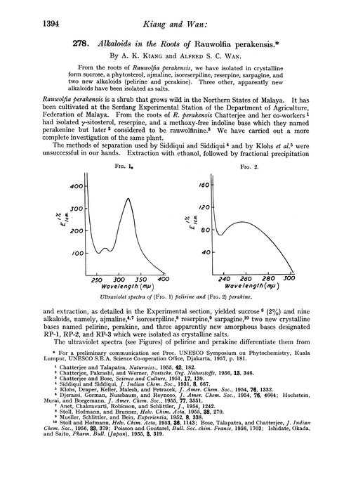 278. Alkaloids in the roots of Rauwolfia perakensis