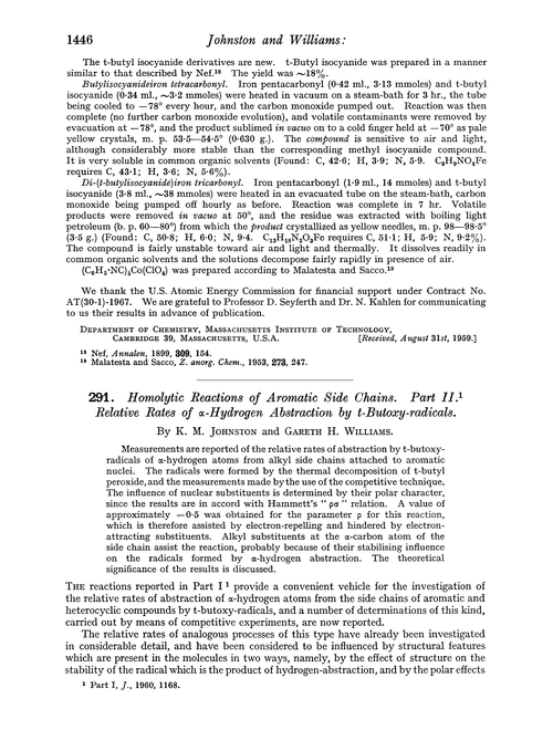 291. Homolytic reactions of aromatic side chains. Part II. Relative rates of α-hydrogen abstraction by t-butoxy-radicals