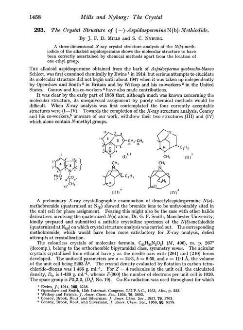 293. The crystal structure of (–)-aspidospermine N(b)-methiodide