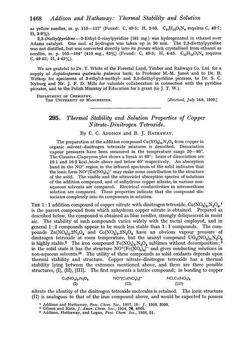 295. Thermal stability and solution properties of copper nitrate–dinitrogen tetroxide