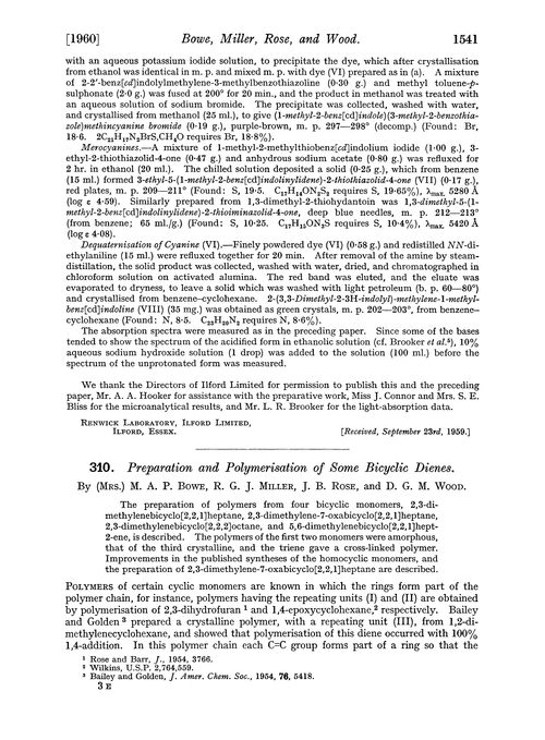 310. Preparation and polymerisation of some bicyclic dienes