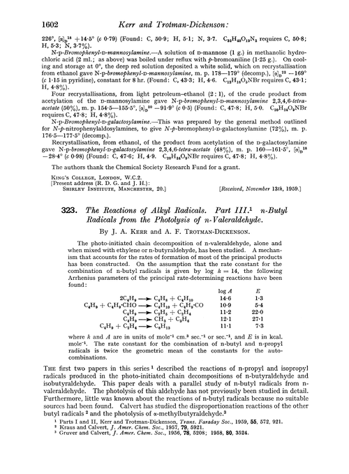 323. The reactions of alkyl radicals. Part III. n-Butyl radicals from the photolysis of n-valeraldehyde