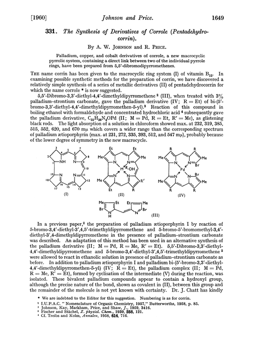 331. The synthesis of derivatives of corrole (pentadehydrocorrin)