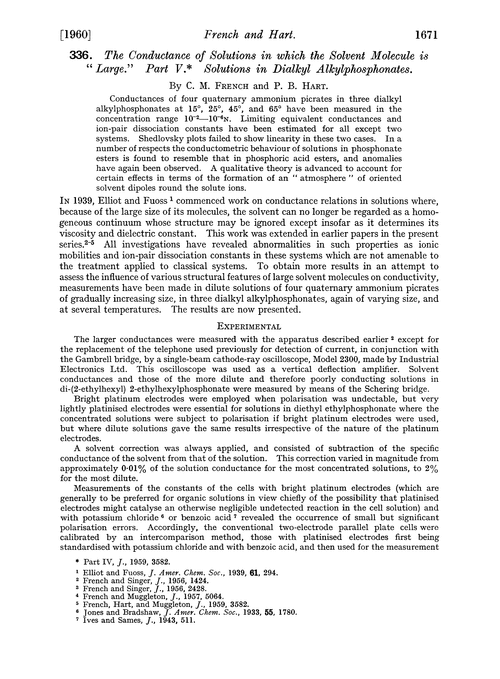 336. The conductance of solutions in which the solvent molecule is “large.” Part V. Solutions in dialkyl alkylphosphonates