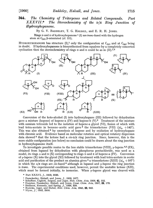 344. The chemistry of triterpenes and related compounds. Part XXXVII. The stereochemistry of the D/E ring junction of hydroxyhopanone
