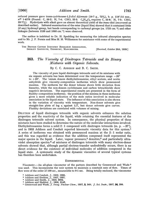 353. The viscosity of dinitrogen tetroxide and its binary mixtures with organic solvents