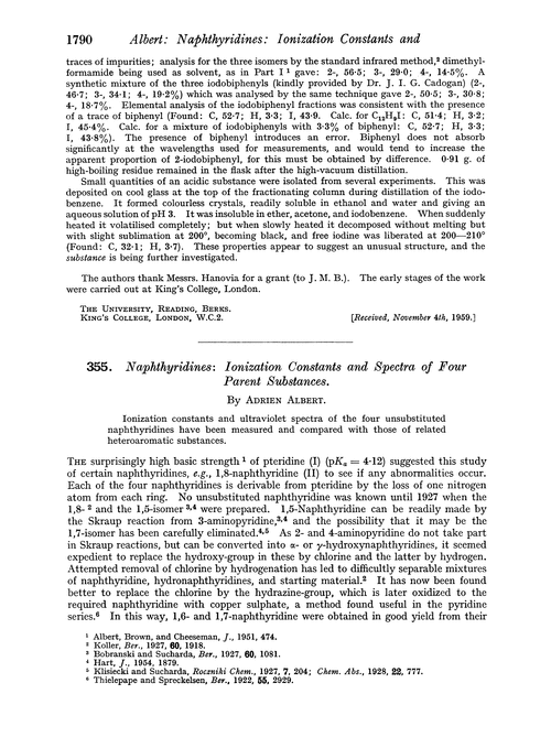 355. Naphthyridines: ionization constants and spectra of four parent substances