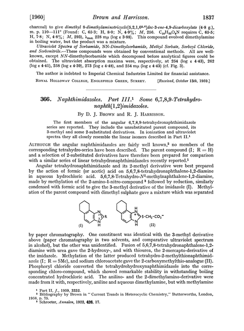 366. Naphthimidazoles. Part III. Some 6,7,8,9-tetrahydronaphth[1,2]imidazoles