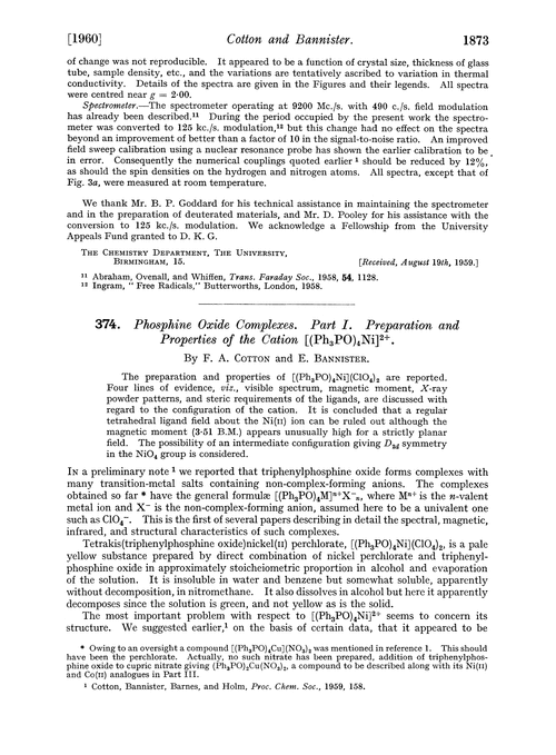 374. Phosphine oxide complexes. Part I. Preparation and properties of the cation [(Ph3PO)4Ni]2+