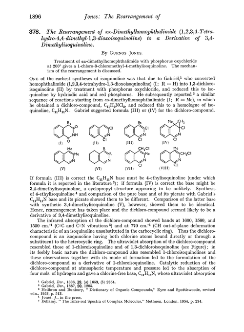378. The rearrangement of αα-dimethylhomophthalimide (1,2,3,4-tetrahydro-4,4-dimethyl-1,3-dioxoisoquinoline) to a derivative of 3,4-dimethylisoquinoline